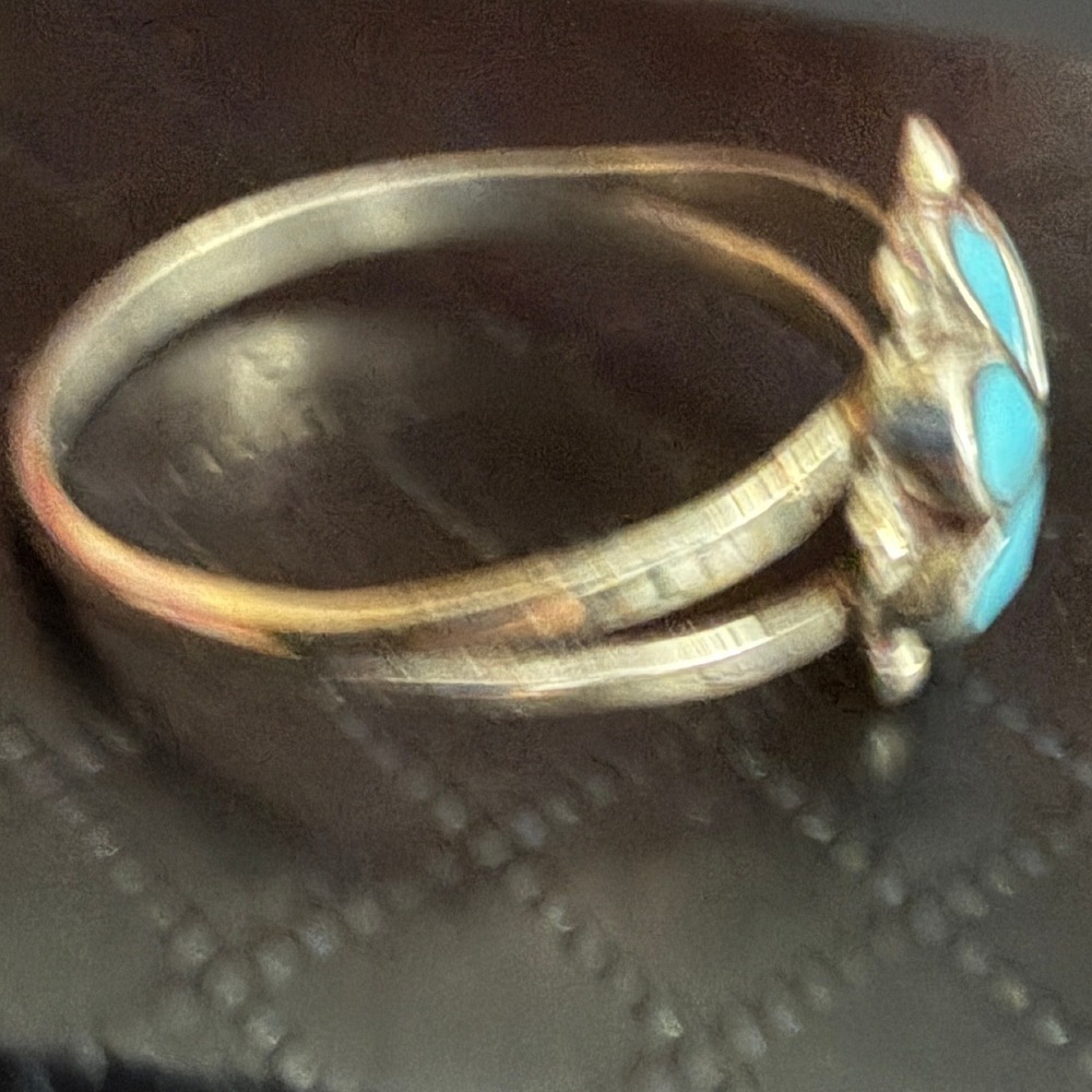 Vintage Sterling Silver Turquoise Ring Southwest Inlay Split Shank Size 9 - Picture 5 of 11
